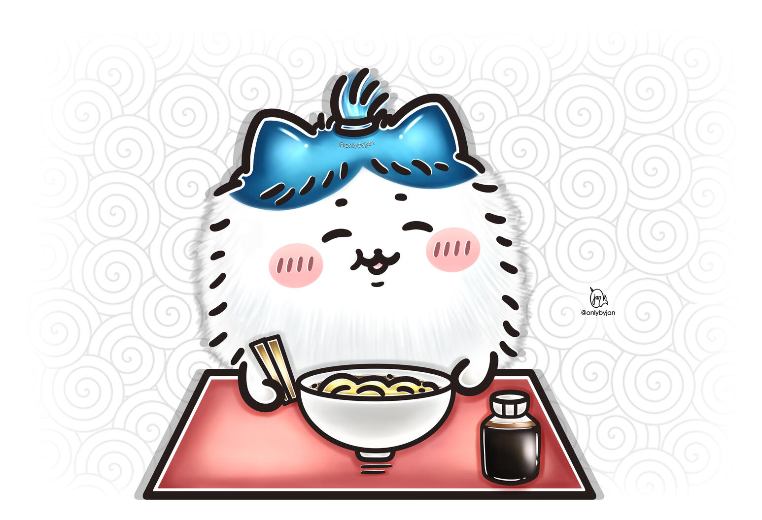 Hachiware eating noodles