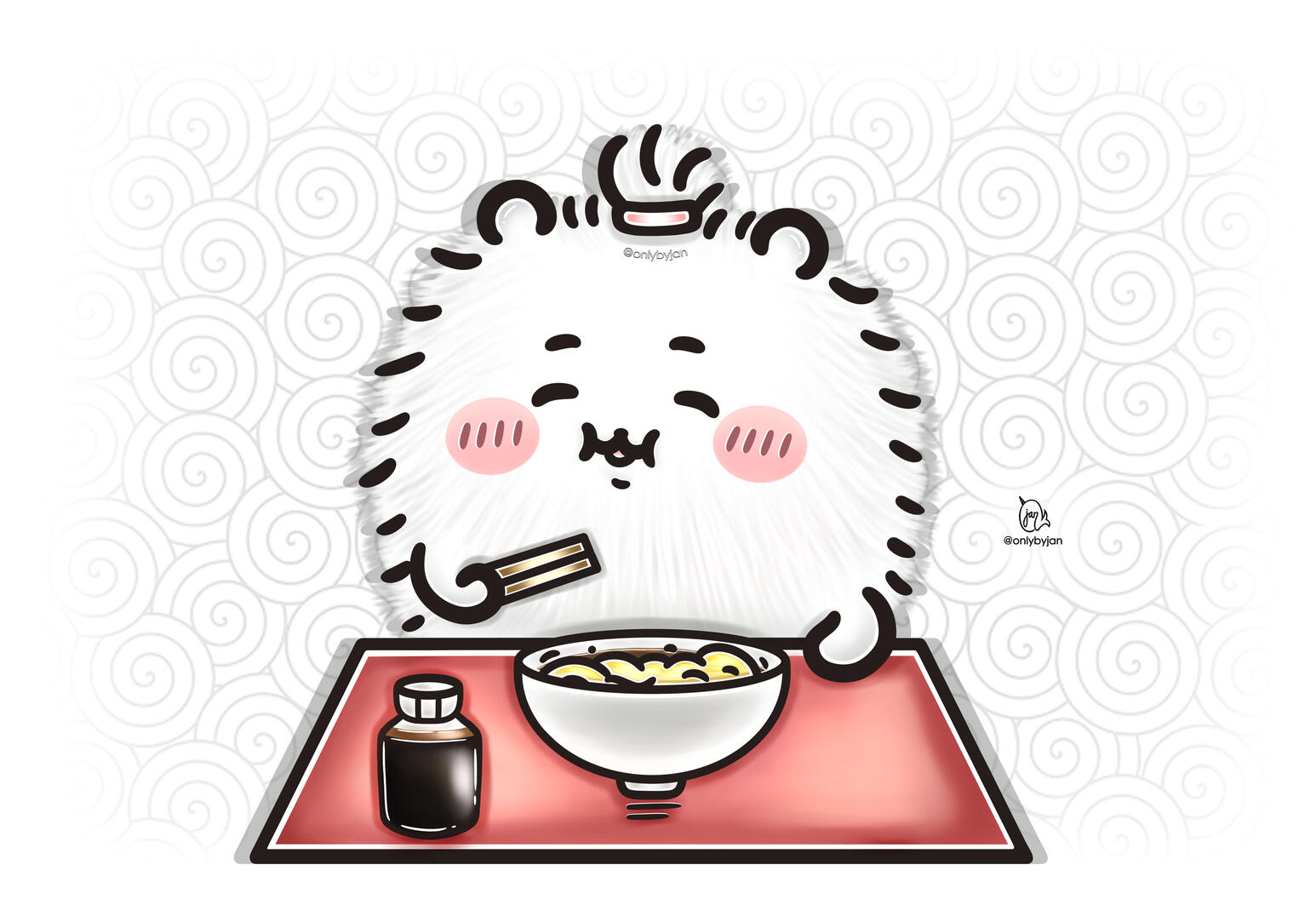 Chiikawa eating noodles